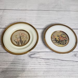 Vintage Set of 2 Art of Chokin Decorative Plates Butterflies Irises Wheelbarrow